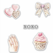 Pink Cream Animal Bow Cupcake Hearts Birthday Sticker (Voorkant)