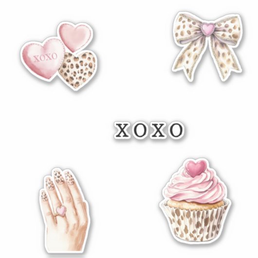 Pink Cream Animal Bow Cupcake Hearts Birthday Sticker (Voorkant)