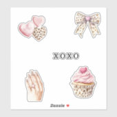 Pink Cream Animal Bow Cupcake Hearts Birthday Sticker (Vel)