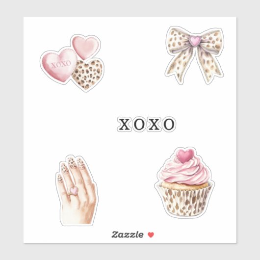 Pink Cream Animal Bow Cupcake Hearts Birthday Sticker (Vel)