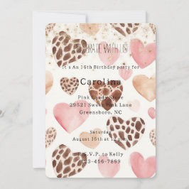 Pink Cream Animal Hearts Gold Sparkle Birthday Kaart