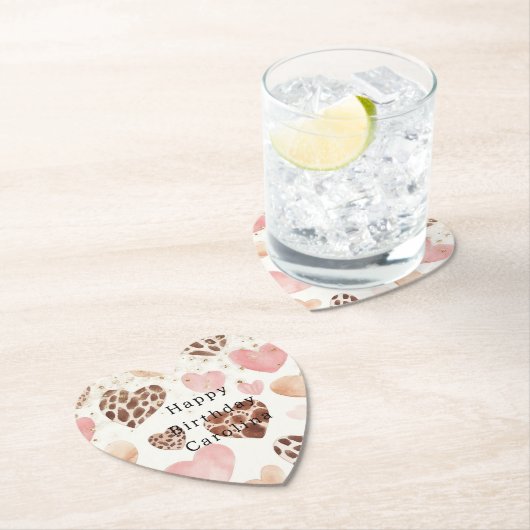 Pink Cream Animal Hearts Gold Sparkle Birthday Kartonnen Onderzetters (Insitu)