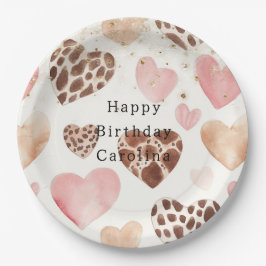 Pink Cream Animal Hearts Gold Sparkle Birthday Papieren Bordje