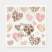 Pink Cream Animal Hearts Gold Sparkle Birthday Servet (Voorkant)