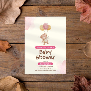Pink & Cream Baby Beer Ballon Baby shower Kaart