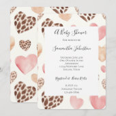 Pink Cream Brown Leopard Hearts Baby shower Kaart (Voorkant / Achterkant)