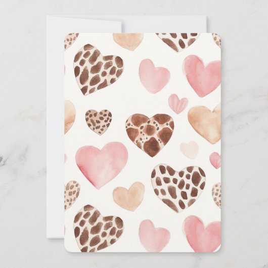 Pink Cream Brown Leopard Hearts Baby shower Kaart (Achterkant)