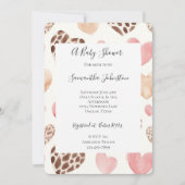 Pink Cream Brown Leopard Hearts Baby shower Kaart (Voorkant)