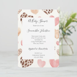 Pink Cream Brown Leopard Hearts Baby shower Kaart