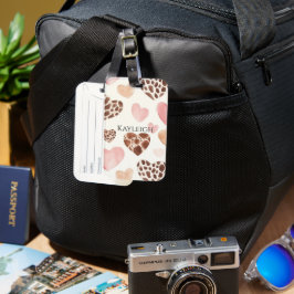 Pink Cream Brown Leopard Hearts Bagagelabel