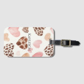 Pink Cream Brown Leopard Hearts Bagagelabel (Voorkant (horizontaal))