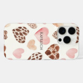 Pink Cream Brown Leopard Hearts Case-Mate iPhone Case (Achterkant (horizontaal))
