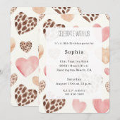 Pink Cream Brown Leopard Hearts Verjaardag Kaart (Voorkant / Achterkant)