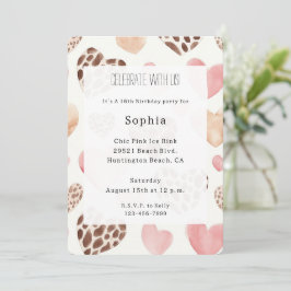Pink Cream Brown Leopard Hearts Verjaardag Kaart