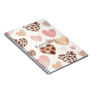 Pink Cream Brown Leopard Hearts Verjaardag Notitieboek
