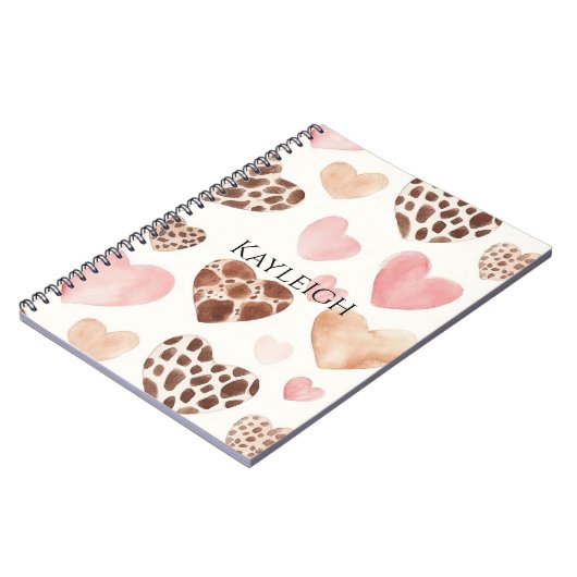 Pink Cream Brown Leopard Hearts Verjaardag Notitieboek (Linkerzijde)