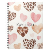 Pink Cream Brown Leopard Hearts Verjaardag Notitieboek (Voorkant)