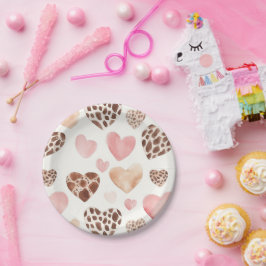 Pink Cream Brown Leopard Hearts Verjaardag Papieren Bordje