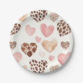 Pink Cream Brown Leopard Hearts Verjaardag Papieren Bordje (Voorkant)
