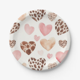 Pink Cream Brown Leopard Hearts Verjaardag Papieren Bordje