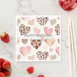 Pink Cream Brown Leopard Hearts Verjaardag Servet