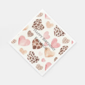 Pink Cream Brown Leopard Hearts Verjaardag Servet (Hoek)