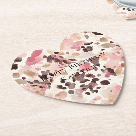 Pink Cream Brown Leopard Verjaardag Kartonnen Onderzetters (Gekanteld)