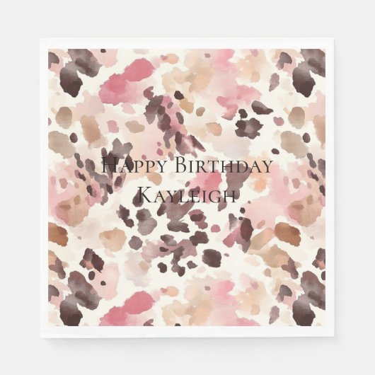 Pink Cream Brown Leopard Verjaardag Servet (Voorkant)