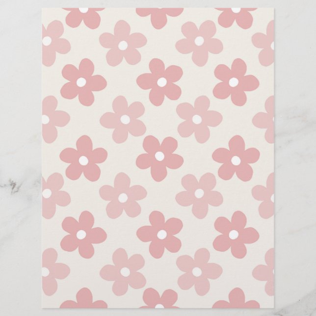Pink Cream Daisy Flowers Retro Patroon Briefhoofd (Voorkant)