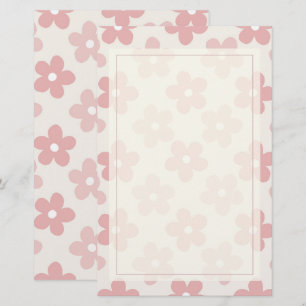 Pink Cream Daisy Flowers Retro Patroon Briefpapier