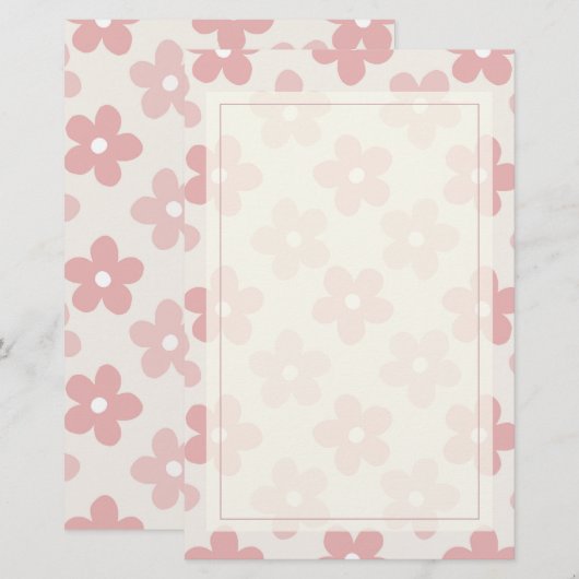 Pink Cream Daisy Flowers Retro Patroon Briefpapier (Voorkant / Achterkant)