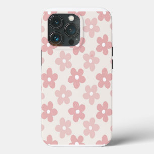 Pink Cream Daisy Flowers Retro Patroon iPhone 13 Pro Hoesje