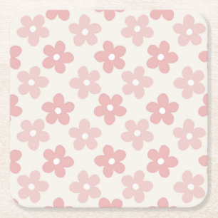Pink Cream Daisy Flowers Retro Patroon Kartonnen Onderzetters