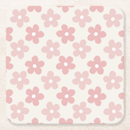 Pink Cream Daisy Flowers Retro Patroon Kartonnen Onderzetters (Voorkant)