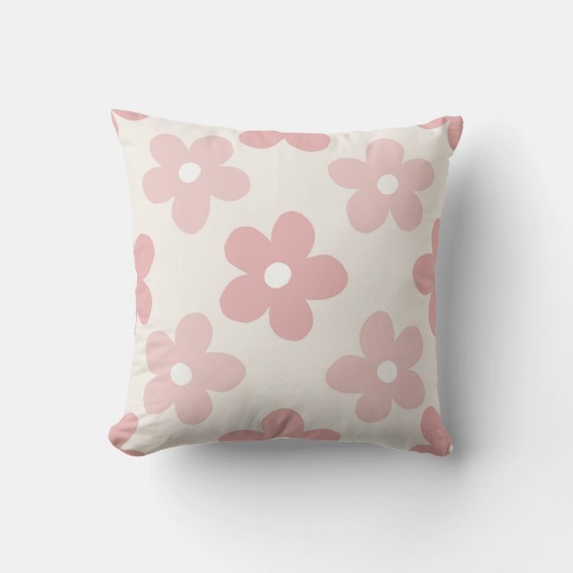 Pink Cream Daisy Flowers Retro Patroon Kussen (Voorkant)