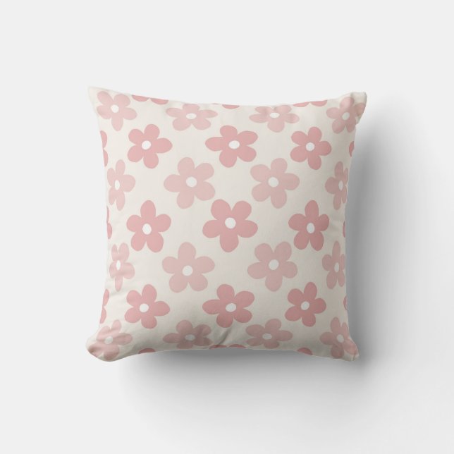 Pink Cream Daisy Flowers Retro Patroon Kussen (Voorkant)