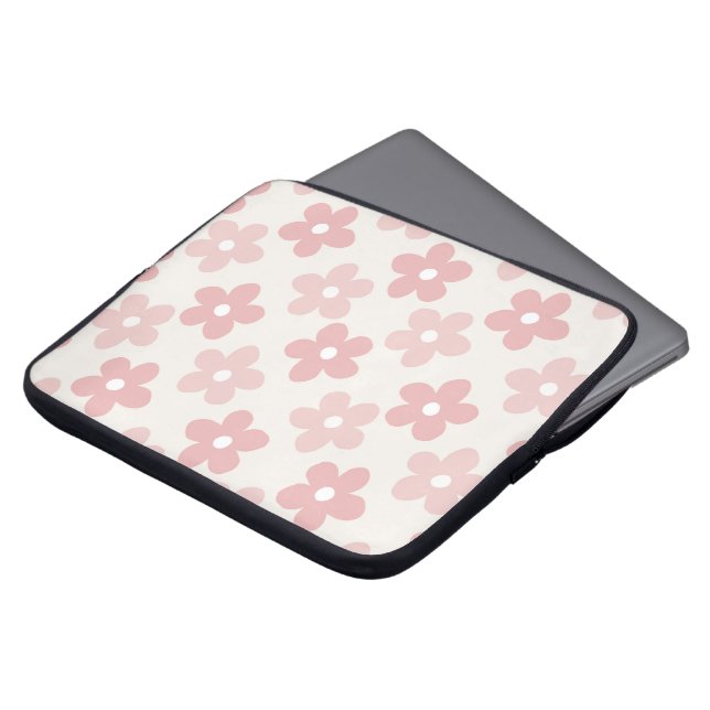 Pink Cream Daisy Flowers Retro Patroon Laptop Sleeve (Voorkant top)