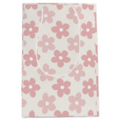Pink Cream Daisy Flowers Retro Patroon Medium Cadeauzakje (Voorkant)