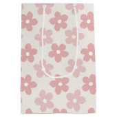 Pink Cream Daisy Flowers Retro Patroon Medium Cadeauzakje (Achterkant)