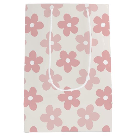 Pink Cream Daisy Flowers Retro Patroon Medium Cadeauzakje (Achterkant)