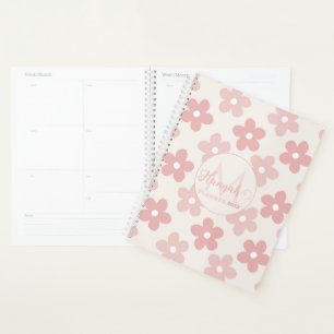 Pink Cream Daisy Flowers Retro Patroon Planner