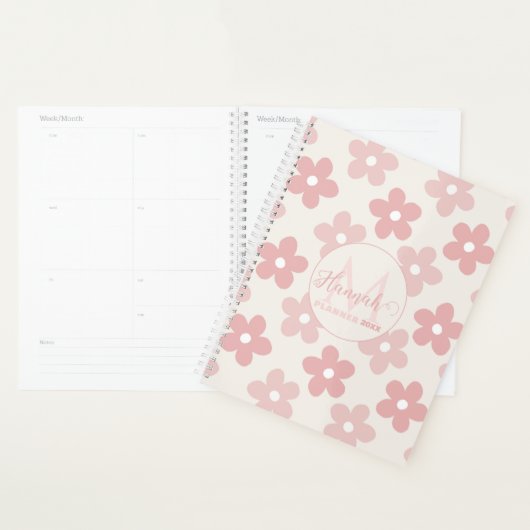 Pink Cream Daisy Flowers Retro Patroon Planner (Display)