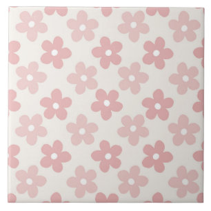 Pink Cream Daisy Flowers Retro Patroon Tegeltje