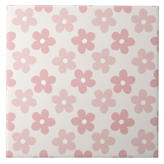 Pink Cream Daisy Flowers Retro Patroon Tegeltje (Voorkant)