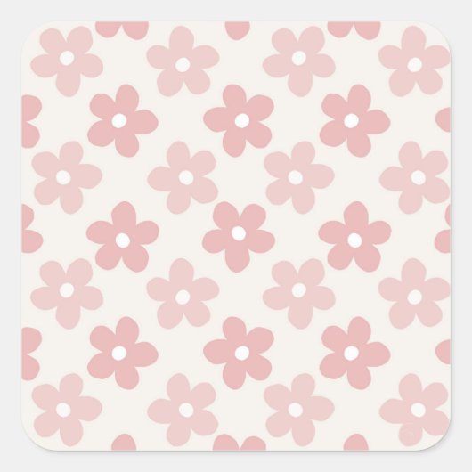 Pink Cream Daisy Flowers Retro Patroon Vierkante Sticker (Voorkant)