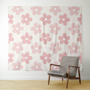 Pink Cream Daisy Flowers Retro Patroon Wandkleed
