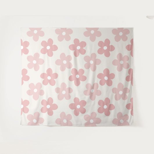 Pink Cream Daisy Flowers Retro Patroon Wandkleed (Voorkant (horizontaal))