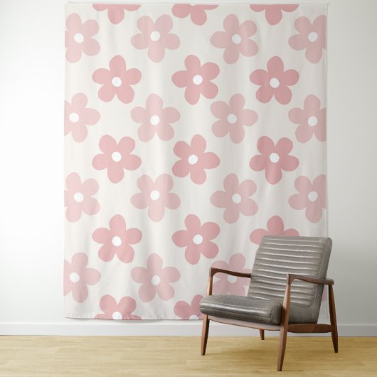 Pink Cream Daisy Flowers Retro Patroon Wandkleed (In situ)