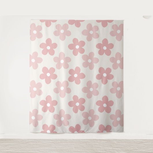 Pink Cream Daisy Flowers Retro Patroon Wandkleed (Voorkant)