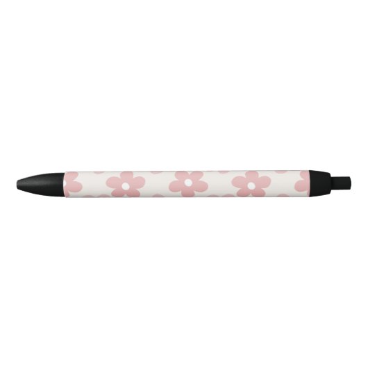 Pink Cream Daisy Flowers Retro Patroon Zwarte Inkt Pen (Voorkant)